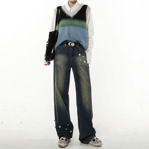 VILZSTUDIOS Stylish wide leg jeans with star design