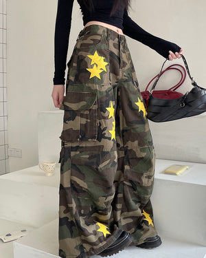 VILZSTUDIOS Camo cargo pants with star embroidery