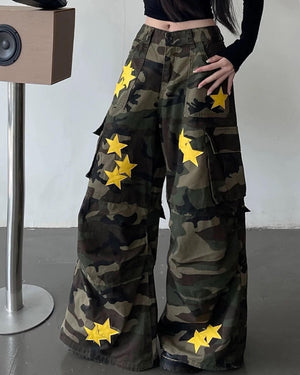 VILZSTUDIOS Camo cargo pants with star embroidery