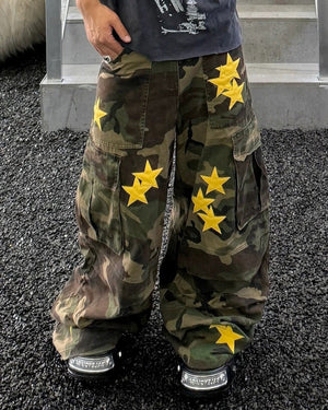 VILZSTUDIOS Camo cargo pants with star embroidery