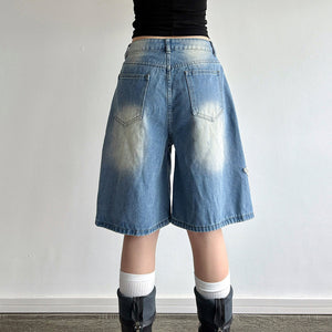 VILZSTUDIOS Denim shorts with star patches and a vintage wash