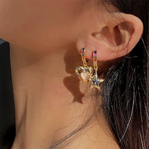 VILZSTUDIOS Stylish star and heart earrings with rhinestones
