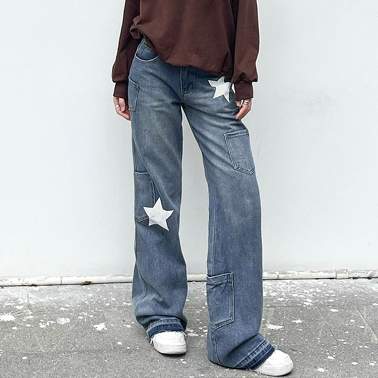 VILZSTUDIOS Star print retro-style jeans for streetwear fashion