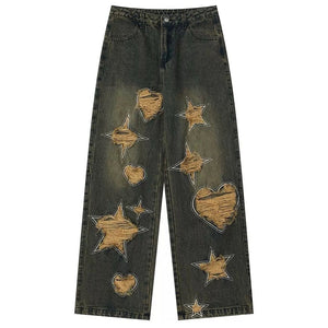 VILZSTUDIOS Stylish ripped wide-leg jeans with star cutouts