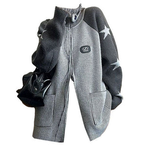 VILZSTUDIOS Trendy zip-up sweater with ribbed knit and star design