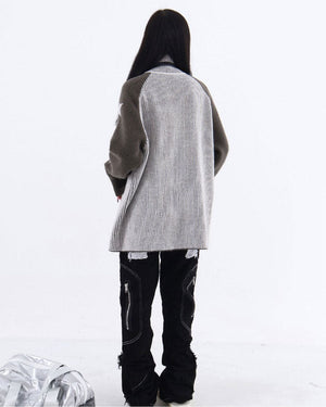 VILZSTUDIOS Trendy zip-up sweater with ribbed knit and star design