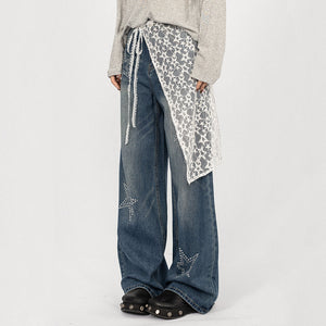 VILZSTUDIOS Wide leg denim jeans with rhinestone star embellishments