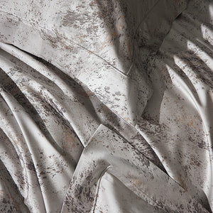 VILZSTUDIOS taupe and charcoal-gray marbled satin bedding set with wide flanged borders