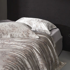 VILZSTUDIOS taupe and charcoal-gray marbled satin bedding set with wide flanged borders