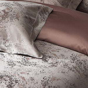 VILZSTUDIOS taupe and charcoal-gray marbled satin bedding set with wide flanged borders