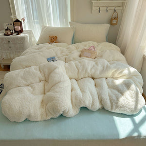 VILZSTUDIOS pastel and neutral teddy fleece bedding set with curly texture and stitched channels