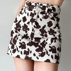VILZSTUDIOS Cow print denim skirt for teens