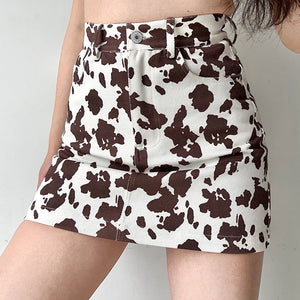 VILZSTUDIOS Cow print denim skirt for teens