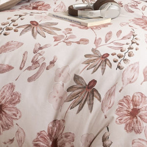 VILZSTUDIOS cream bedding set with terracotta botanical illustrations and mocha brown reverse