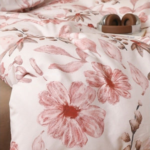 VILZSTUDIOS cream bedding set with terracotta botanical illustrations and mocha brown reverse