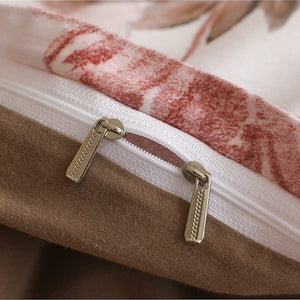 VILZSTUDIOS cream bedding set with terracotta botanical illustrations and mocha brown reverse