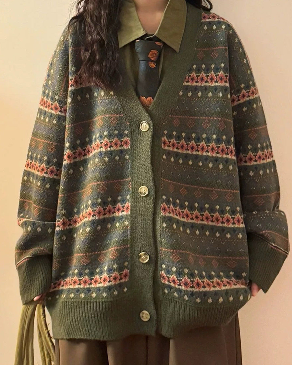 VILZSTUDIOS Textured knit oversized cardigan in green