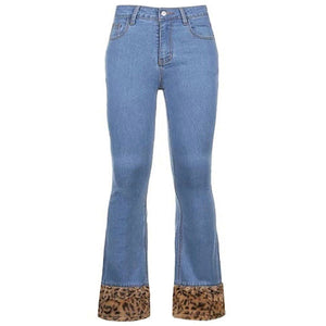 VILZSTUDIOS Textured denim jeans with leopard trim by VILZSTUDIOS