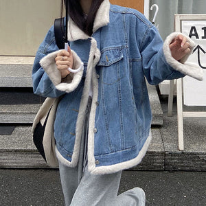 VILZSTUDIOS Textured sherpa lined denim jacket