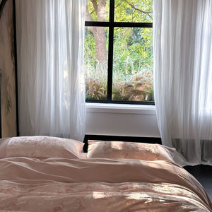 VILZSTUDIOS pink, blue or olive green velvet duvet cover set with textured nature-motif panels and matte borders