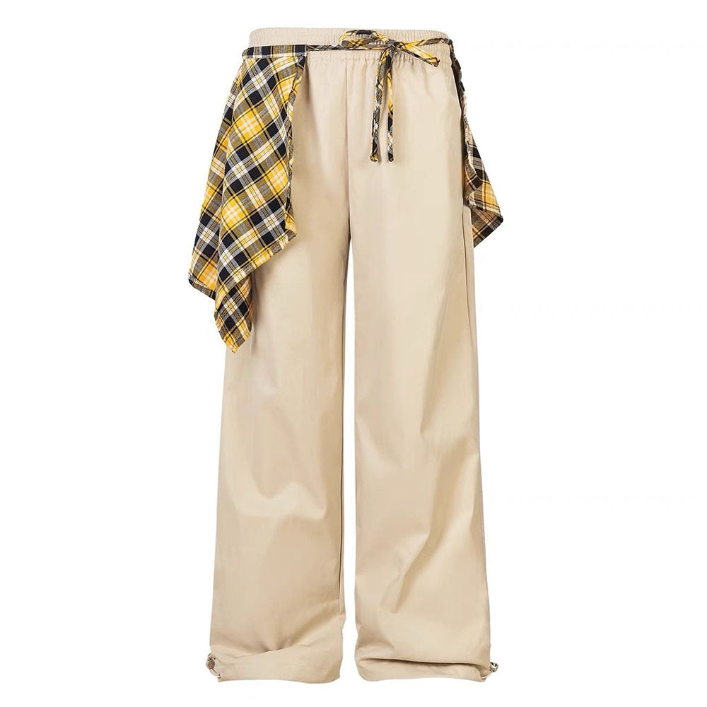 VILZSTUDIOS Tied Plaid Detail Baggy Trousers