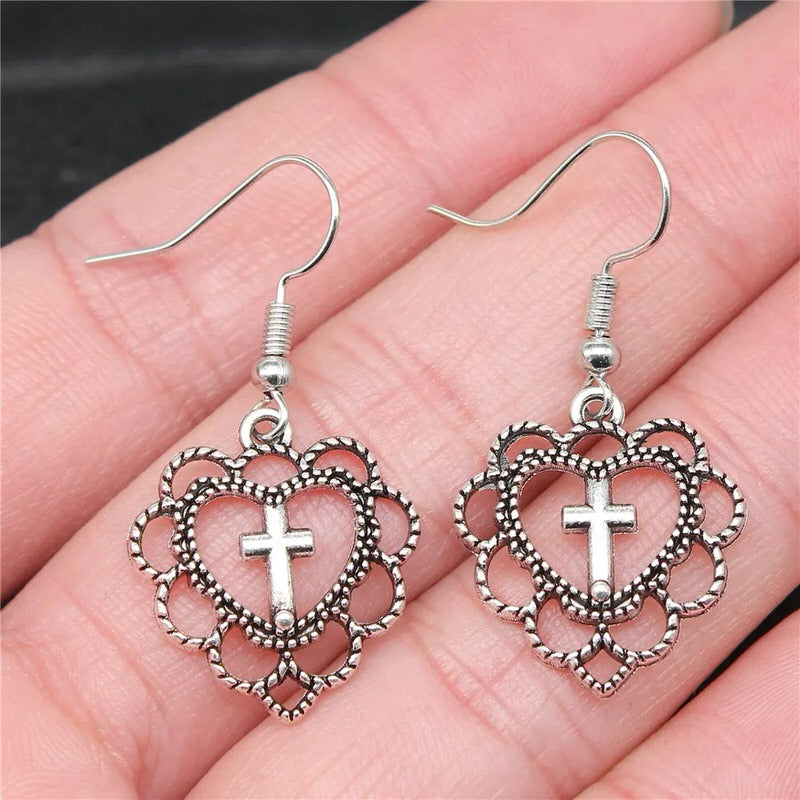 VILZSTUDIOS Heart Cross Earrings for unique style