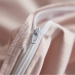 VILZSTUDIOS tonal jacquard duvet cover set in blush pink, silver gray, champagne ivory and charcoal with flanged pillowcases