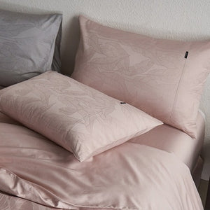 VILZSTUDIOS tonal jacquard duvet cover set in blush pink, silver gray, champagne ivory and charcoal with flanged pillowcases