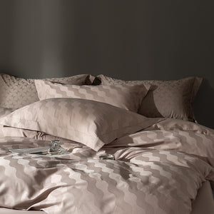 VILZSTUDIOS warm neutral jacquard duvet cover set with tonal geometric patterns and wide-flange pillowcases