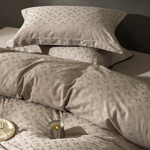 VILZSTUDIOS warm neutral jacquard duvet cover set with tonal geometric patterns and wide-flange pillowcases