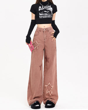 VILZSTUDIOS Trendy pink denim jeans for streetwear fashion