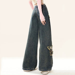 VILZSTUDIOS Trendy butterfly flared denim jeans for streetwear fashion
