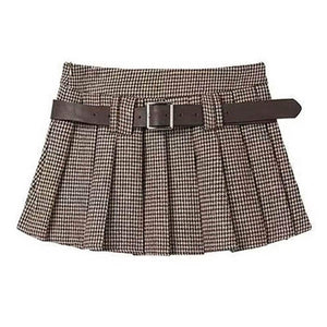 VILZSTUDIOS Trendy plaid belted mini skirt from VILZSTUDIOS