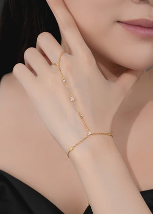 VILZSTUDIOS silver triangular cluster hand chain bracelet ring