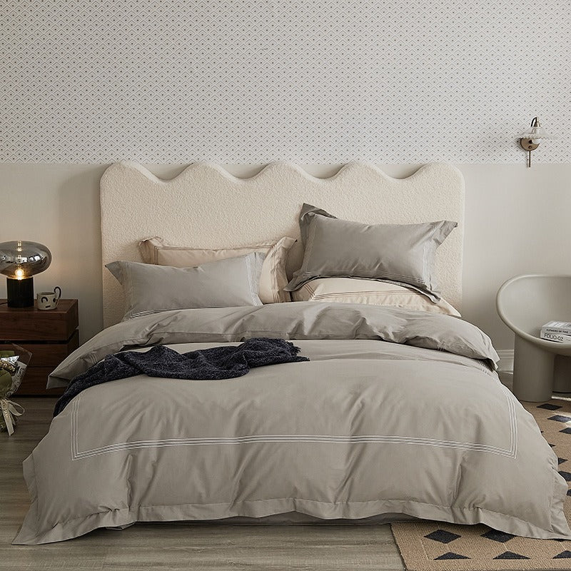 Triple-Line Embroidered Duvet Cover Set