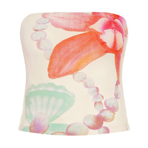 VILZSTUDIOS Tropical inspired tube top with seashell and floral print