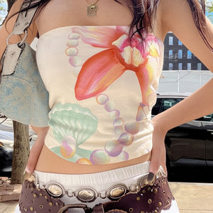 VILZSTUDIOS Tropical inspired tube top with seashell and floral print