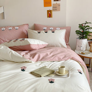 VILZSTUDIOS two-tone cotton duvet cover set with tufted floral or animal embroidery