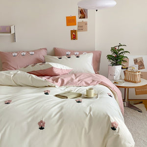 VILZSTUDIOS two-tone cotton duvet cover set with tufted floral or animal embroidery