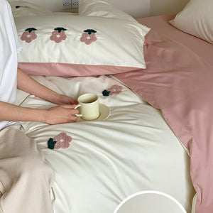 VILZSTUDIOS two-tone cotton duvet cover set with tufted floral or animal embroidery