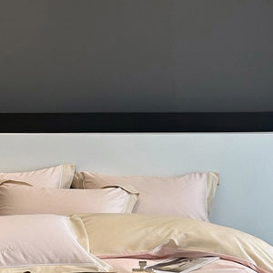 VILZSTUDIOS sage green or blush pink and champagne beige two-tone duvet cover set with piped pillowcases