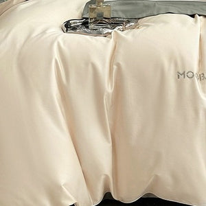 VILZSTUDIOS sage green or blush pink and champagne beige two-tone duvet cover set with piped pillowcases