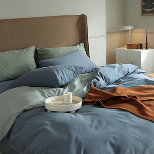VILZSTUDIOS two-tone solid-color reversible bed sheet with neat edge stitching