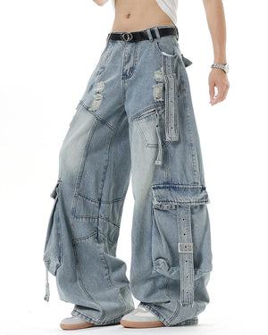 VILZSTUDIOS Stylish cargo denim jeans for streetwear fashion