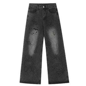 VILZSTUDIOS Stylish wide-leg jeans with cat prints