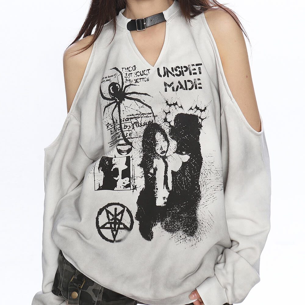 VILZSTUDIOS Urban cut out graphic sweatshirt for streetwear fashion