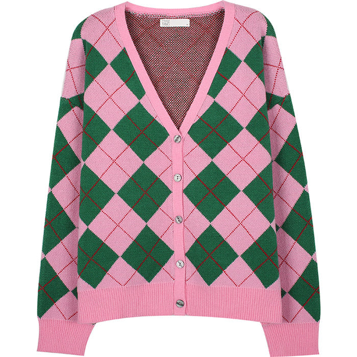 VILZSTUDIOS Vibrant knit cardigan with argyle pattern