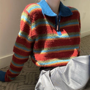 VILZSTUDIOS Vibrant striped cropped knit sweater