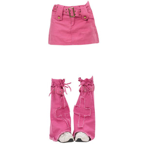 VILZSTUDIOS Vibrant pink Y2K mini skirt and leg warmers set