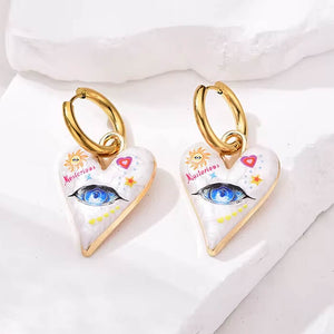 VILZSTUDIOS Heart-shaped hoop earrings with blue eye and star designs